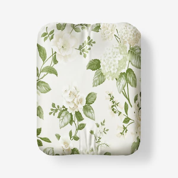 The Company Store Legends Hotel Green Multi Blooming Flowers Wrinkle-Free Sateen Queen Fitted Sheet