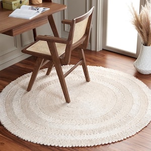 Natural Fiber Ivory 3 ft. x 3 ft. Woven Solid Round Area Rug