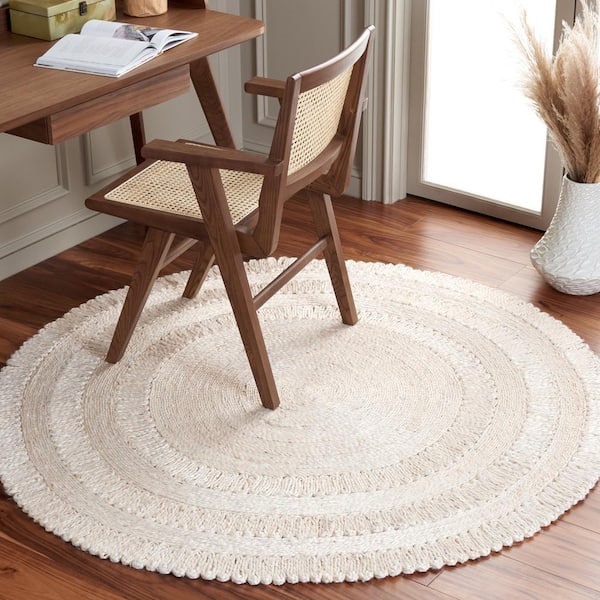 Natural Fiber Ivory 5 ft. x 5 ft. Woven Solid Round Area Rug