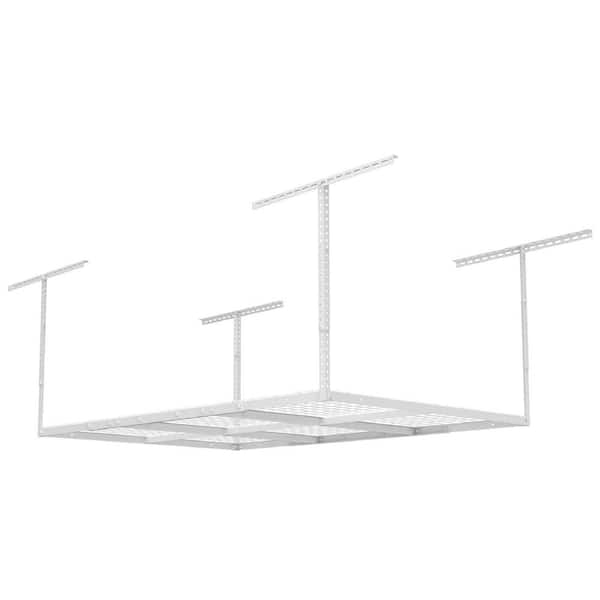 FLEXIMOUNTS Adjustable Height Overhead Ceiling Mount Garage Rack in White (72 in. W x 48 in. D)