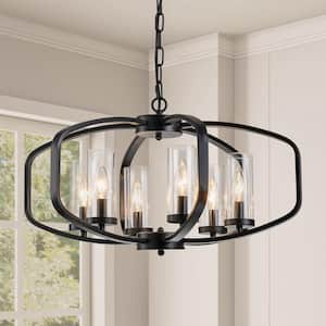 6-Lights Black Industrial Candle Chandelier with Shell 6-Light Black Modern Clear Glass Pendant Light