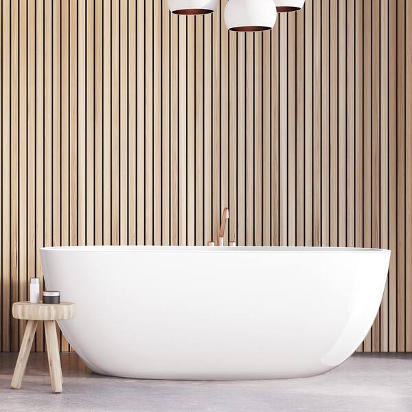 Getpro 65 in. x 29.5 in. Oval Acrylic Freestanding Bathtub Flatbottom Soaking Tub with Center