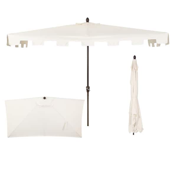 JONATHAN Y Sidney 9 ft. MidCentury Rectangular Half Market Patio Umbrella with Crank, Wind Vent and UV Protection in Cream/White