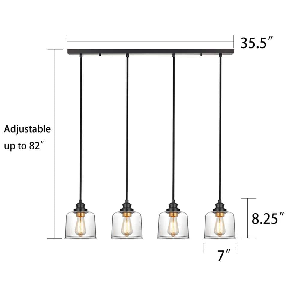 Bronze 4-Light Glass Shade Kitchen Island Pendant