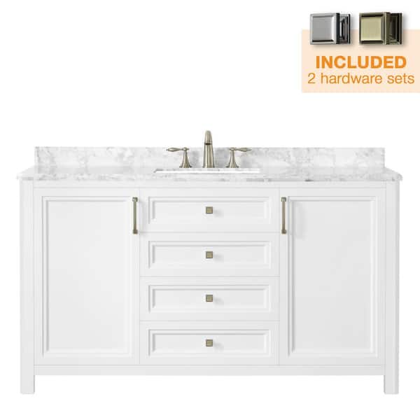 Sandon 60 in. Single Sink White Bath Vanity with Carrara Marble Top (Assembled)