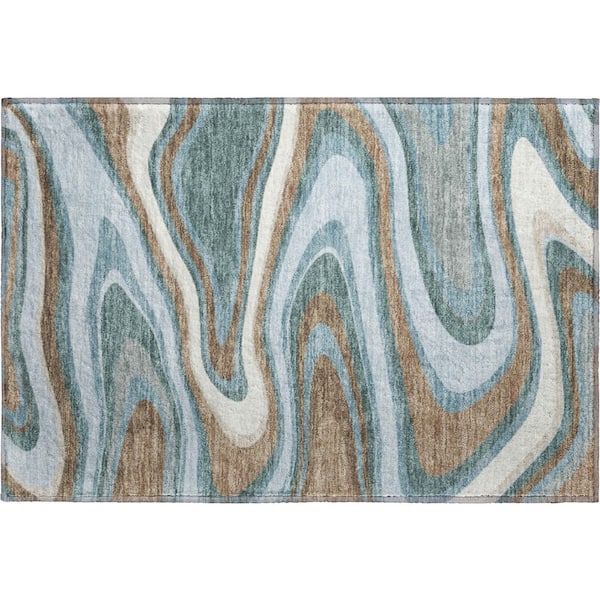 Mayfield Premium Machine Washable Abstract AMF2494 Teal 2 ft. x 3 ft. Accent Rug