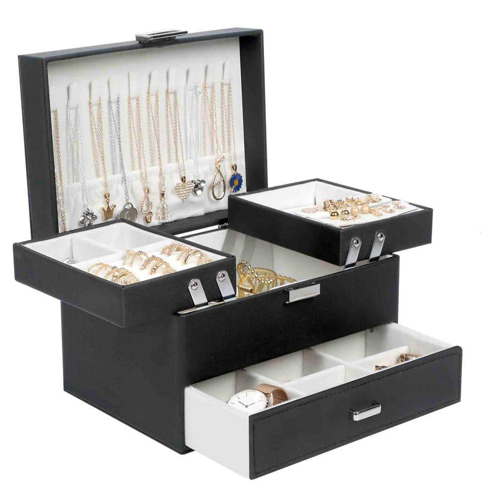 50 Tray Velvet Glass Earrings Box Rings Organizer 7 Slots Jewelry Display  Case