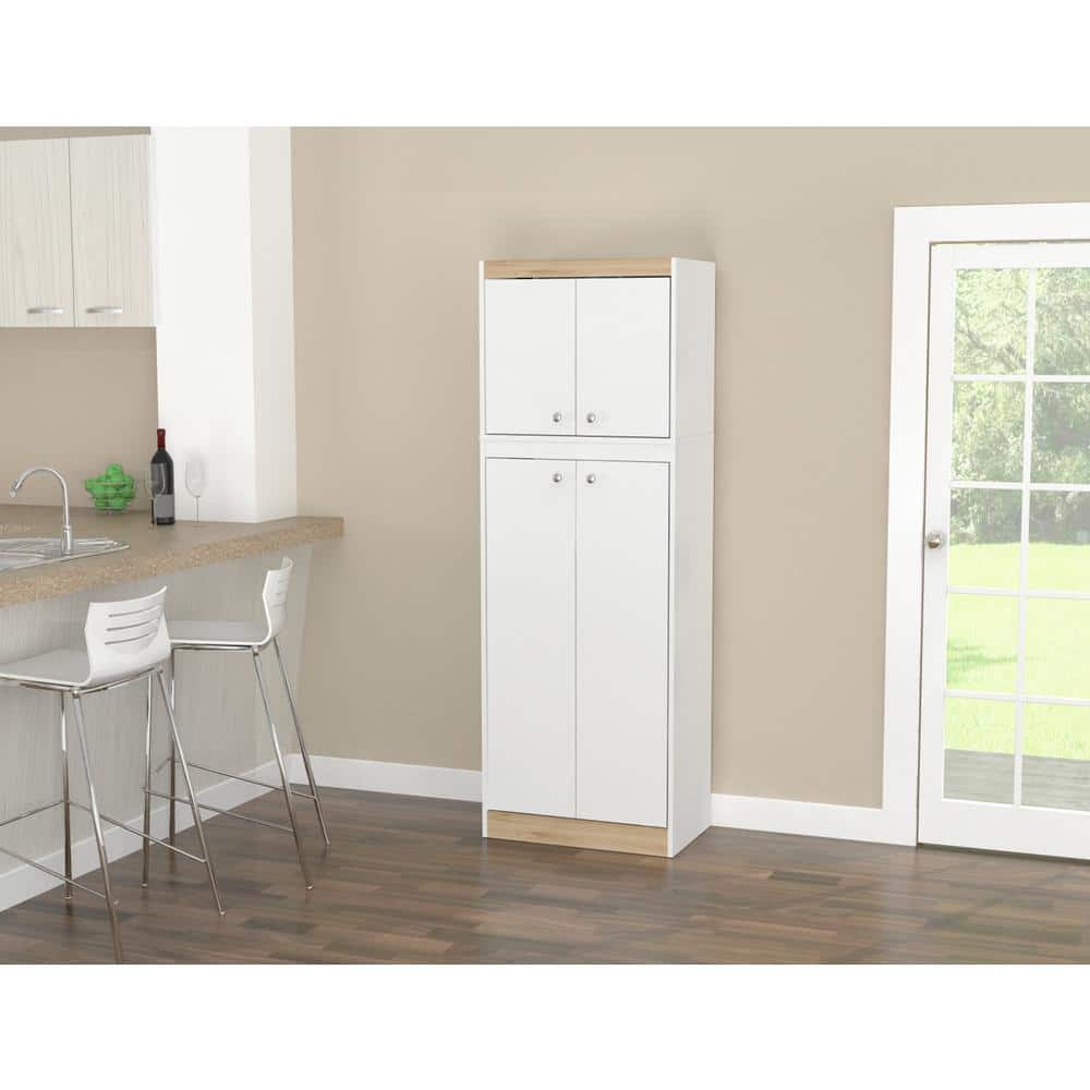 Sleek White & Vienes Oak Galley Kitchen Storage Cabinet