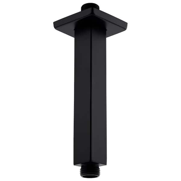 6 Inch Matte Black Ceiling Mount Shower Arm and Flange for Rain Showerheads, Square, Stainless Steel