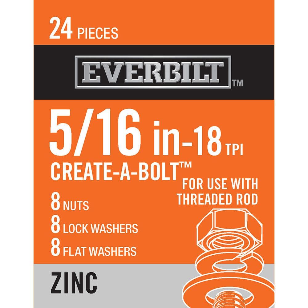 Everbilt 5/16 in. Zinc-Plated Nut, Washer and Lock Washer (24-Piece per  Pack) 803532 - The Home Depot