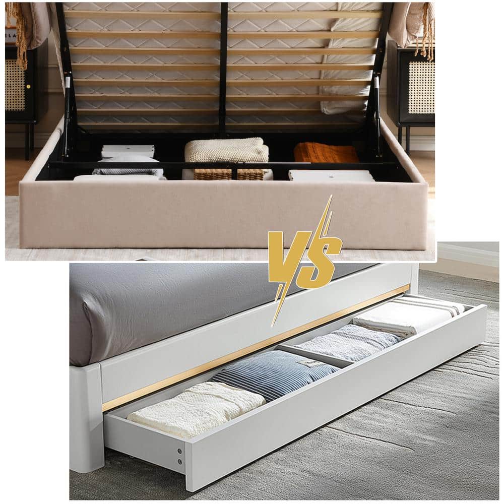 Black Frame Queen Size Upholstered Platform Bed with Lift-up Storage Supported by Metal and Wooden Slats - thumbnail 9