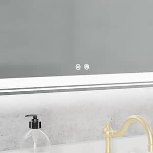 55 in. W x 36 in. H Rectangular Frameless LED Anti Fog Dimmable Front Back Light Wall Bathroom Vanity Mirror in White