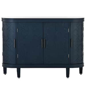 47.20 in. W x 15.20 in. D x 33.50 in. H Navy Blue Wood Linen Cabinet Accent Storage Sideboard with Antique Pattern Doors