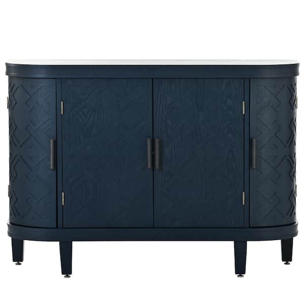 Unbranded 47.20 in. W x 15.20 in. D x 33.50 in. H Navy Blue Wood Linen Cabinet Accent Storage Sideboard with Antique Pattern Doors