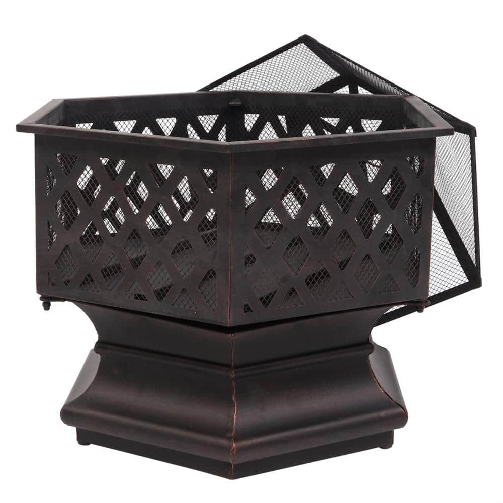 Hexagonal Bronze Iron Wood Burning Outdoor Fire Pit