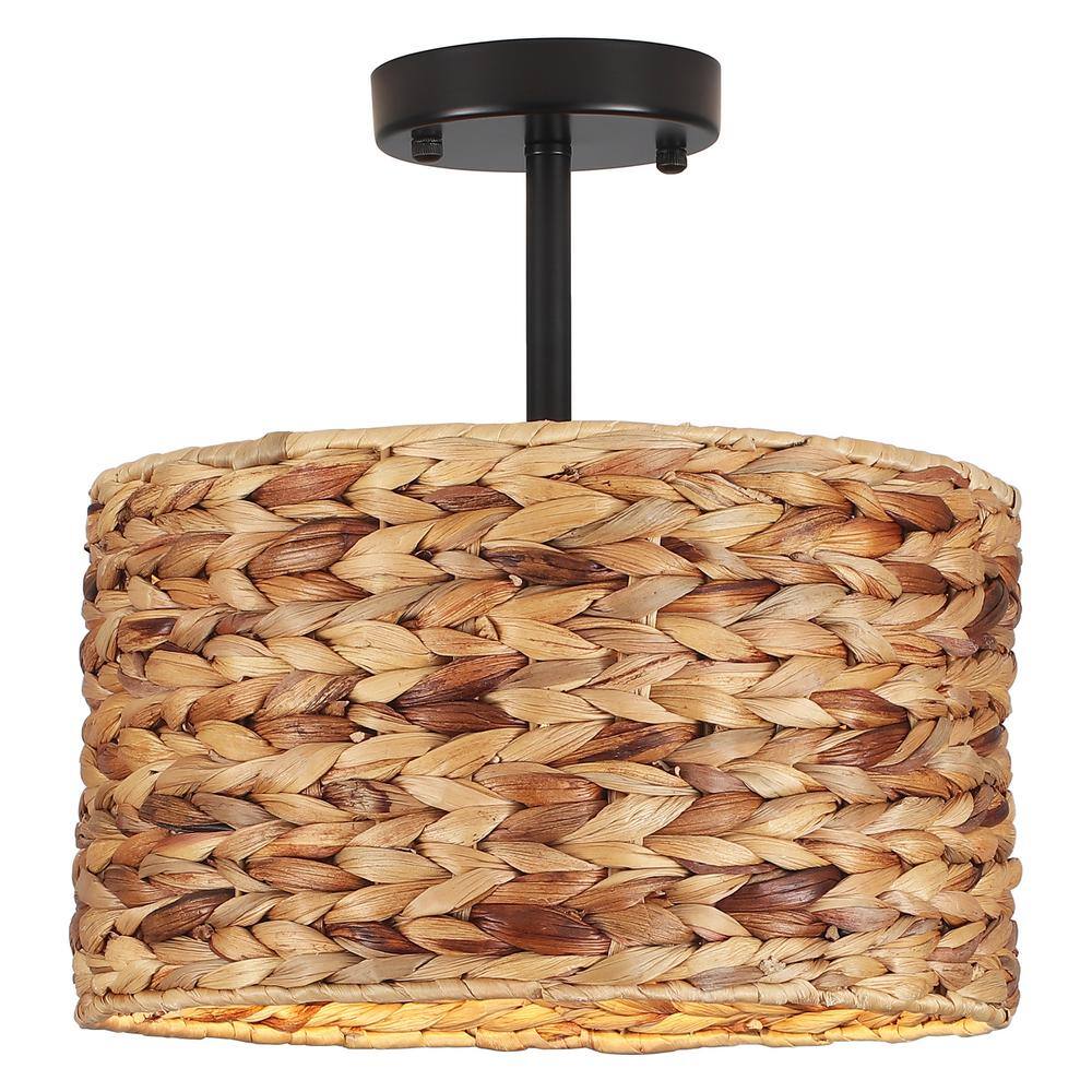12.4 in. 1-Light Water Hyacinth Single Head Drum Semi-Flush Mount Ceiling Light with Brown Canopy price history on PriceWatchPro