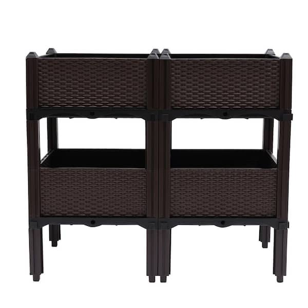 YIYIBYUS 14.8 in. W x 25.4 in. H Brown PP Plastic Square Raised Garden Bed (2-Pack)
