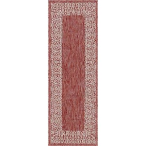Outdoor Floral Border Rust Red 2 ft. x 6 ft. Runner Rug
