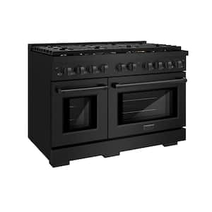 48 in. 8 Burner Freestanding Gas Range & Double Convection Gas Oven with Brass Burners in Black Stainless Steel