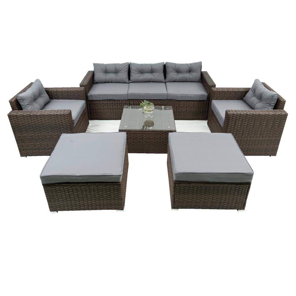 6-Pieces Rattan Wicker Patio Conversation Set Furniture Sofa Set, with Remo
