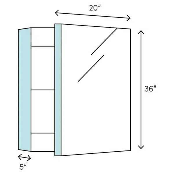 Senza 20 in. W x 36 in. H Rectangular Anodized Aluminum Medicine Cabinet with Mirror - Recessed or Surface-Mount