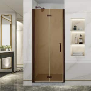 30-31.5 in.W x 72 in.H Bi-Fold Frameless Shower Door with 1/4 in. Teal Glass and Oil-Rubbed Bronze Finish