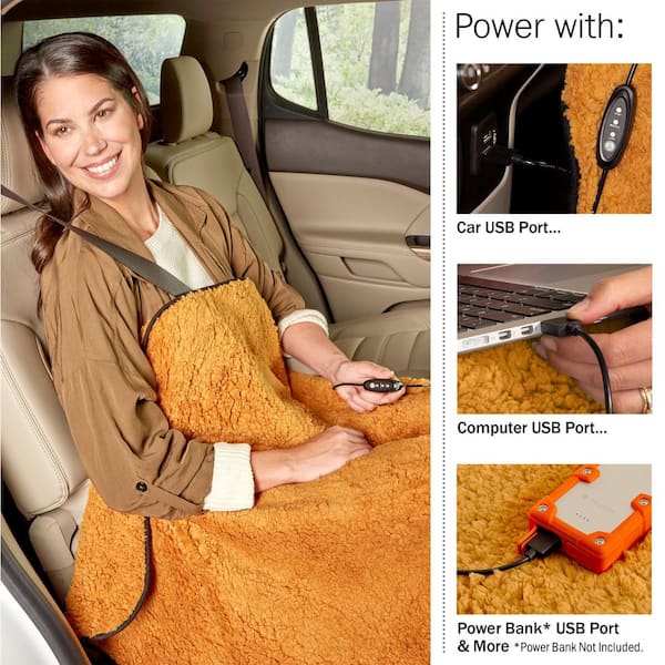 Stalwart Brown Electric Blanket Heated Blanket - Ultra Soft Fleece Throw  Powered by 12-Volt Auxiliary Power Outlet for Travel 75-BPSH-2011 - The  Home Depot