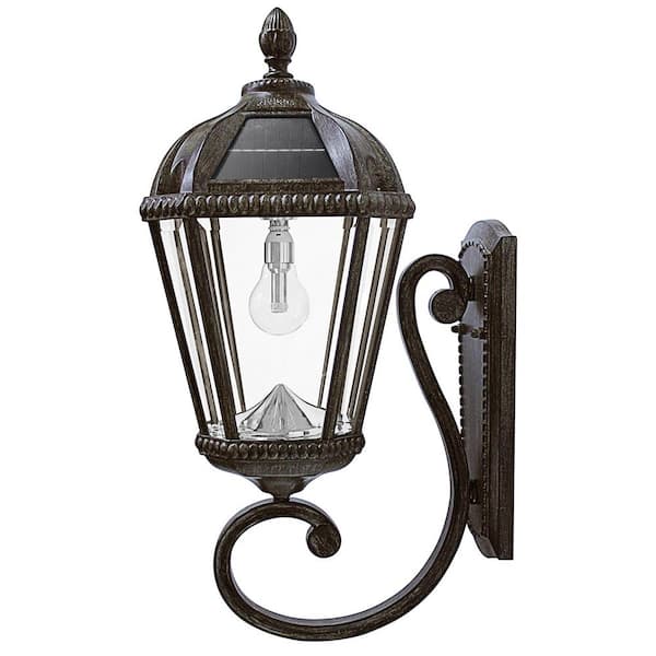 GAMA SONIC Royal Bulb Series 1-Light Solar Powered Weathered Bronze Outdoor Waterproof LED Wall Sconce Lantern for Garage and Porch