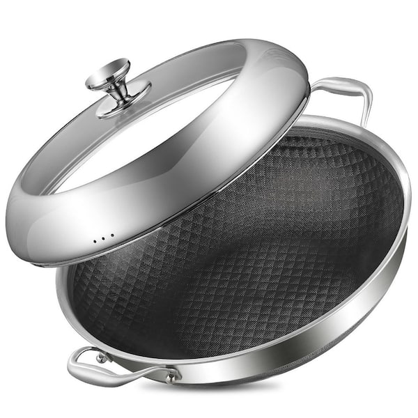 6 qt. Tri-Ply Stainless Steel Nonstick Saute Pan with Lid, Induction and Oven Safe, Dishwasher Safe Wok