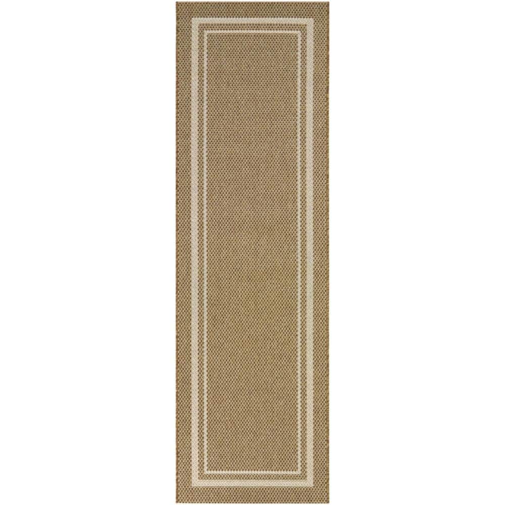 Hampton Bay Beige 2 ft. x 7 ft. Runner Border Indoor/Outdoor Area Rug ...