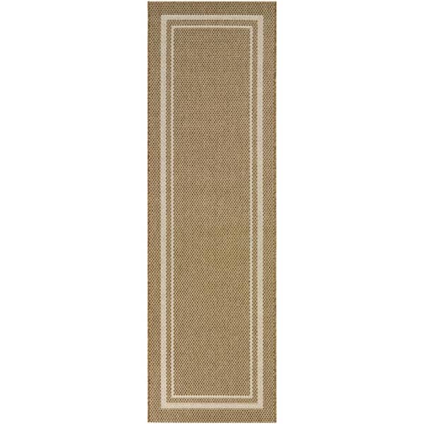 Beige 2 ft. x 7 ft. Runner Border Indoor/Outdoor Area Rug