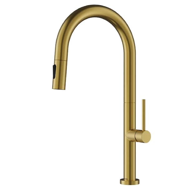 Brynford Single Handle Pull-Down Sprayer Kitchen Faucet in Spot-Free Brushed Gold