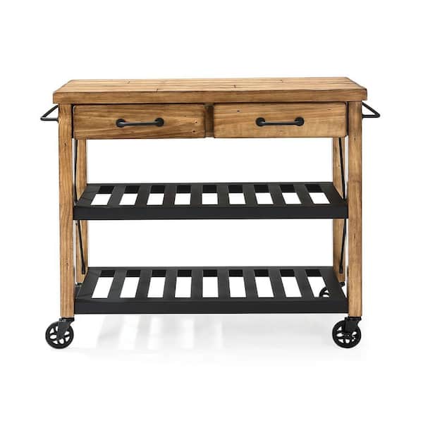 Crosley Roots Rack Industrial Natural Kitchen Cart with Towel Rack