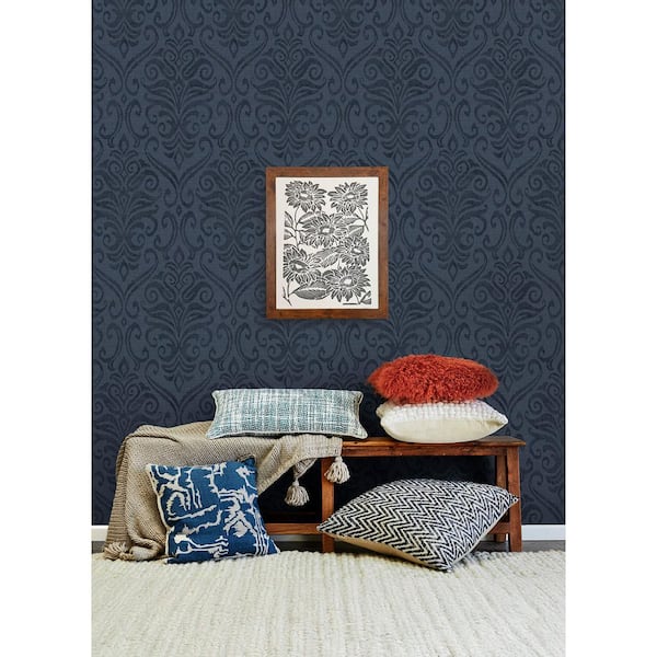 Adavu Blue Damask Wallpaper Sample