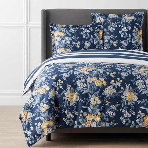 The Company Store Legends Hotel Palmeros Wrinkle-Free Navy Multi Floral Queen Sateen Duvet Cover