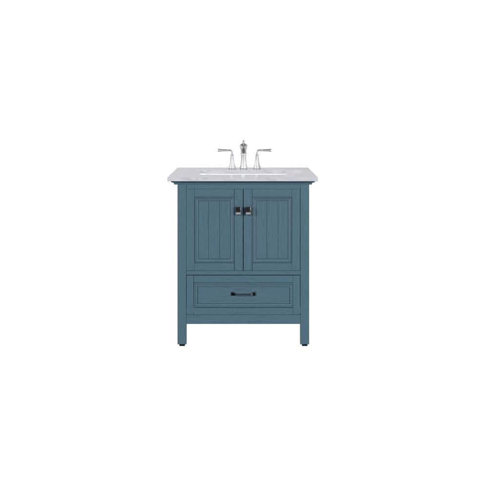 Britney 30" Ash Blue Bathroom Vanity with White Marble Top