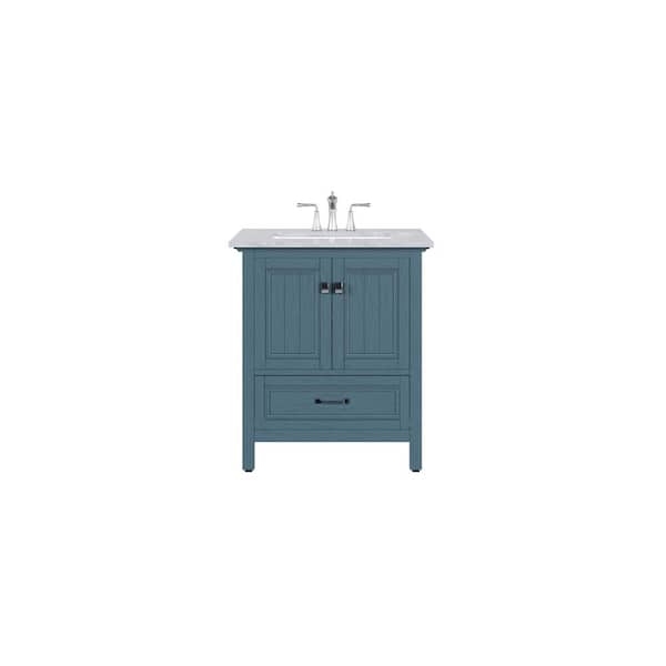 Britney 30 in. Single Sink Ash Blue Bath Vanity with White Carrara Marble Top (Assembled)
