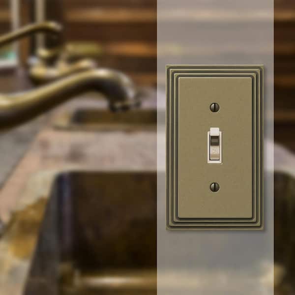 Tiered 1 Gang Toggle Metal Wall Plate - Rustic Brass