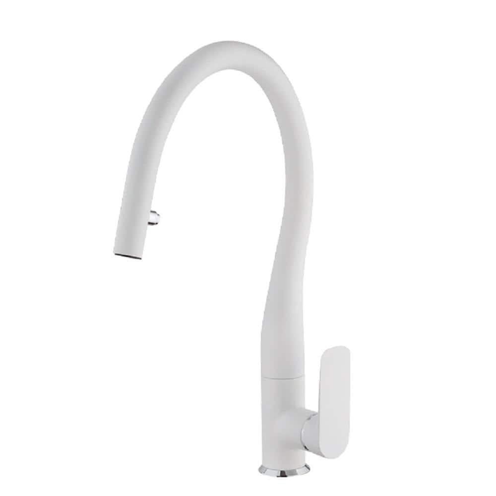 LaToscana Swan Single Handle Pull Down Sprayer Kitchen Faucet in White  Metallic 20WH20D