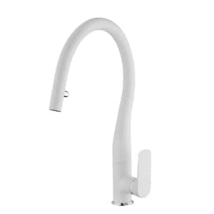 Swan Single Handle Pull Down Sprayer Kitchen Faucet in White Metallic