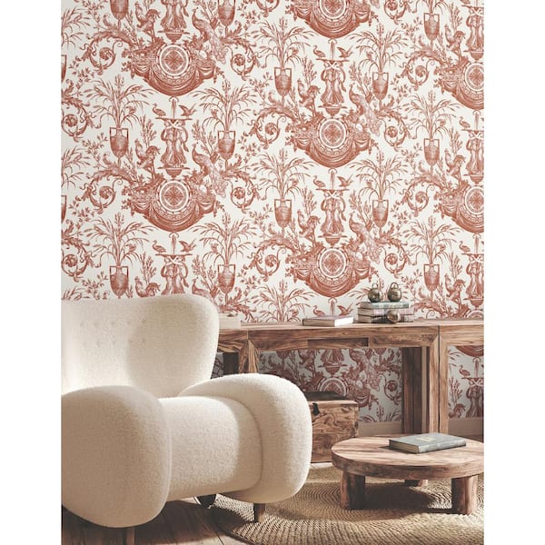 Avian Fountain Toile Brick Wallpaper Roll