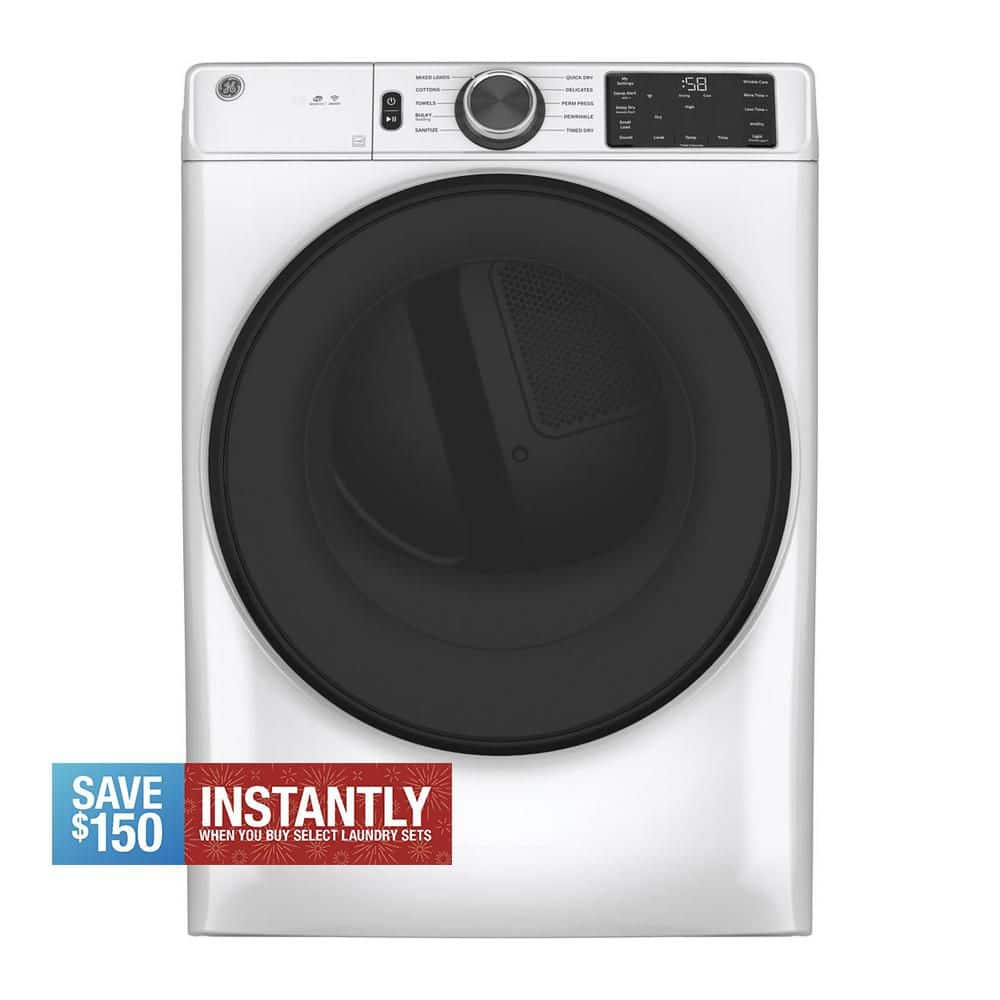 GE 7.8 cu. ft. Smart Front Load Electric Dryer in White with Sanitize Cycle, ENERGY STAR