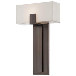 1-Light Copper Bronze Patina Sconce with Mitered White Glass Shade