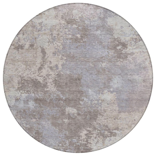 Chantille Machine Washable Indoor/Outdoor Abstract ACN2364 Taupe 8 ft. x 8 ft. Round Rug
