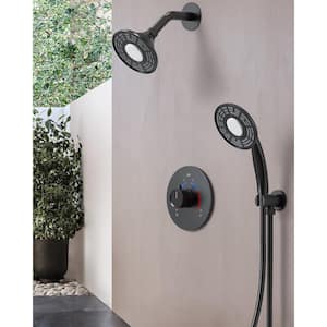 Smart LED Grain 2-Spray Wall Mount 5 in. Fixed and Handheld Shower Head 2.5 GPM in Matte Black Valve Included