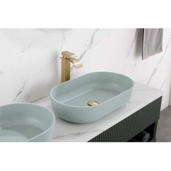 24 in. x 14 in. ABS Oval Vessel Bathroom Sink in Black, Modern Above Counter Vanity Sink Art Basin, with Overflow Drain