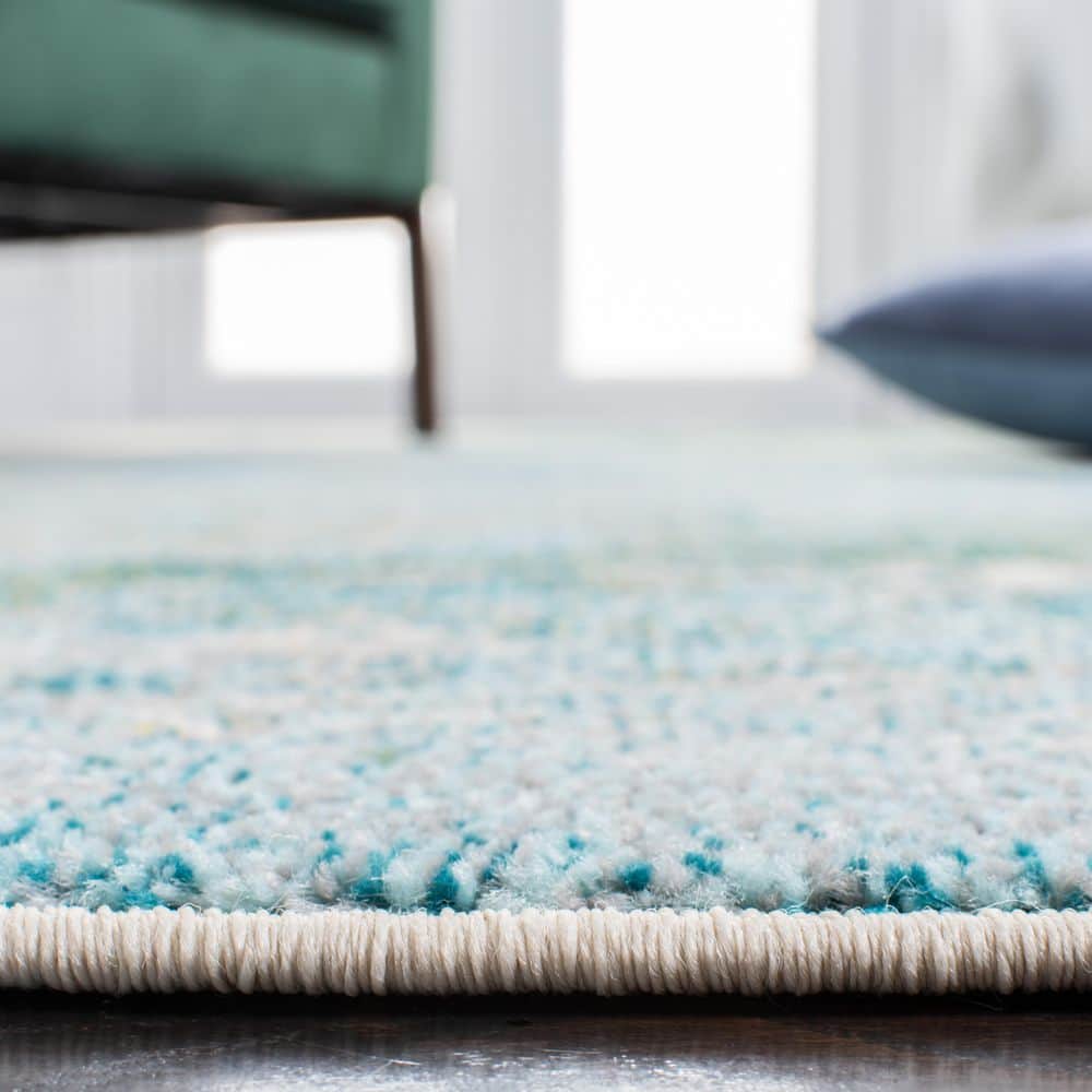 Light Blue and Green Synthetic 8' x 8' Square Abstract Area Rug