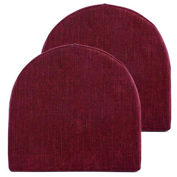 Sweet Home Collection High-Density Memory Foam 17 in. x 16 in. U-Shaped Non-Slip Indoor/Outdoor Chair Seat Cushion with Ties Wine (2-Pack)
