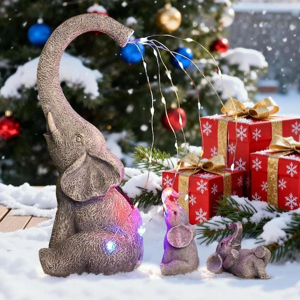 Lot De 4 Figurines Éléphant Qui Brille La Nuit – Décoration De Jardin Féérique En Résine Pour Maison De Poupée