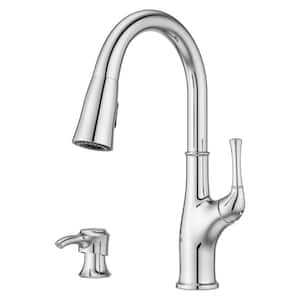 Pfister Alderwood Polished Chrome Single Handle High-Arc Kitchen Faucet with Deck Plate and Soap Dispenser Included